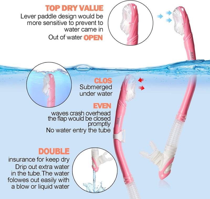 EXP VISION Snorkel Set Pano 3 Window Adult Snorkeling Gear, Professional Snorkel Goggles Anti-Fog Diving Mask, Anti-Leak Swim Goggles and Dry Top Snorkel for Diving, Snorkeling, Swimming - Image 3